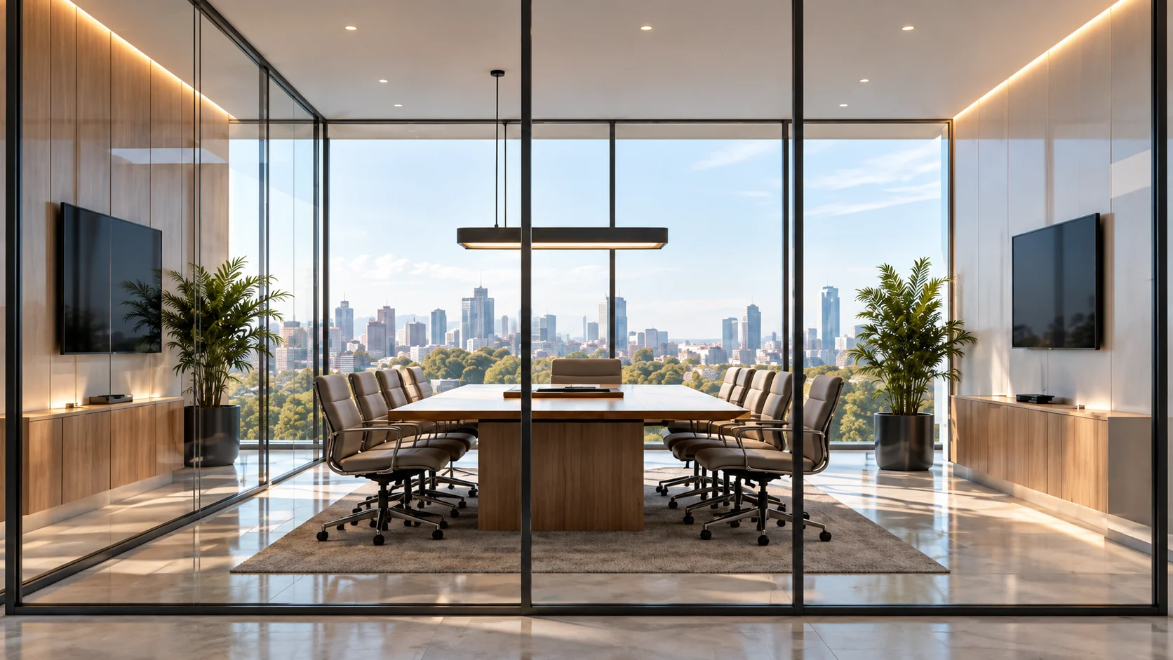 Sala de reunião corporativa com vidro